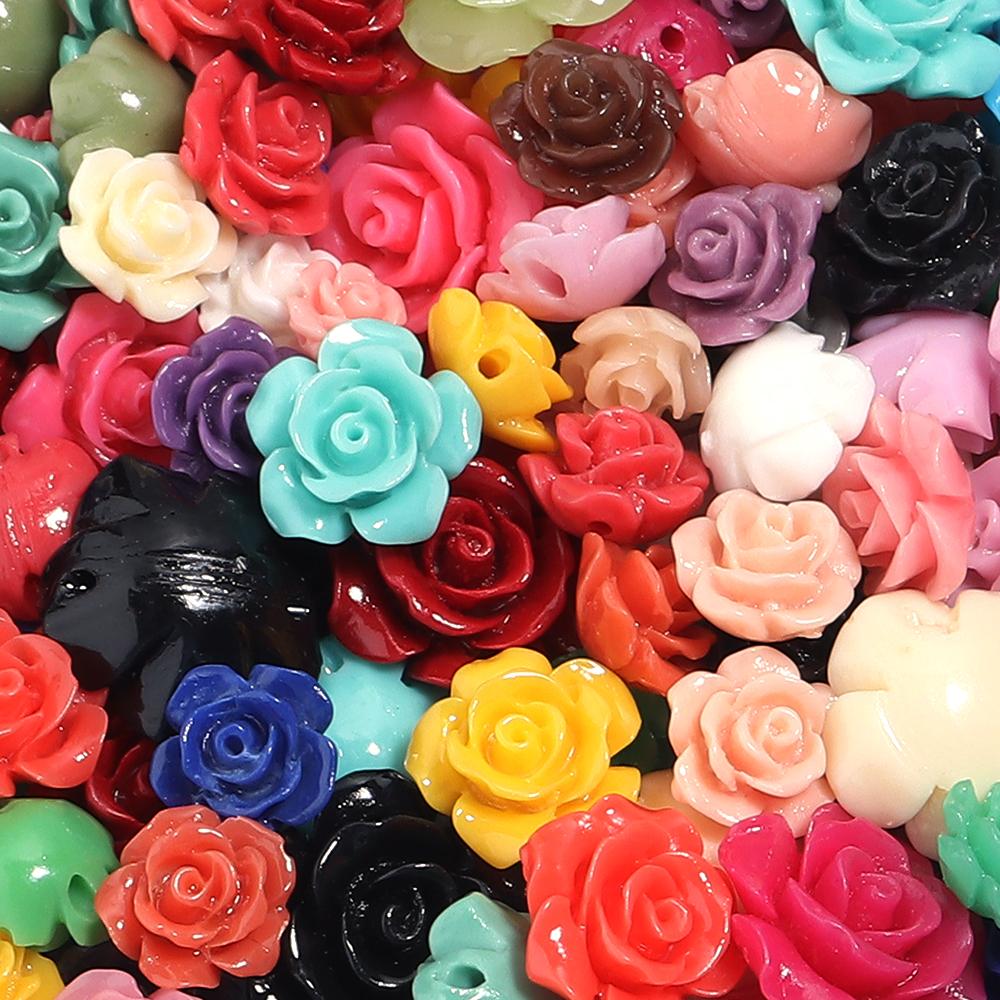 10pcs/lot 6 8 10 12 15mm Colored Resin Beads Imitating Coral Flower Charm Loose Beads For DIY Handmade Fashion Bracelet Necklace