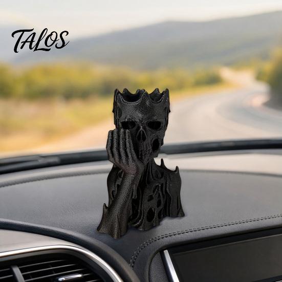 Talos 3D Printed Melting Skeleton Statue, Matte Black Gothic Skull Holding Chin Figurine, Dark Style Sculpture for Home Decor Desktop Ornament