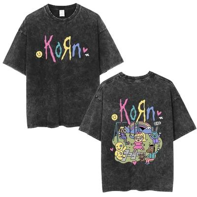 Uomo Donna Korn Follow The Leader Walkman T-shirt Lavata Vecchio Stile Oversize Manica Corta Cotone Top