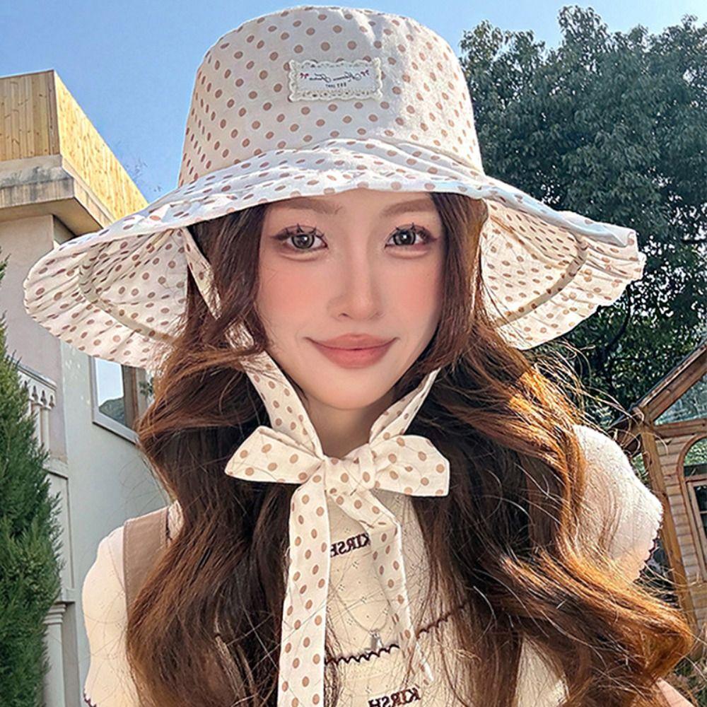 Ribbon Summer Sun Hat Lace Bucket Hat Portable Sunshade Hat Outdoor