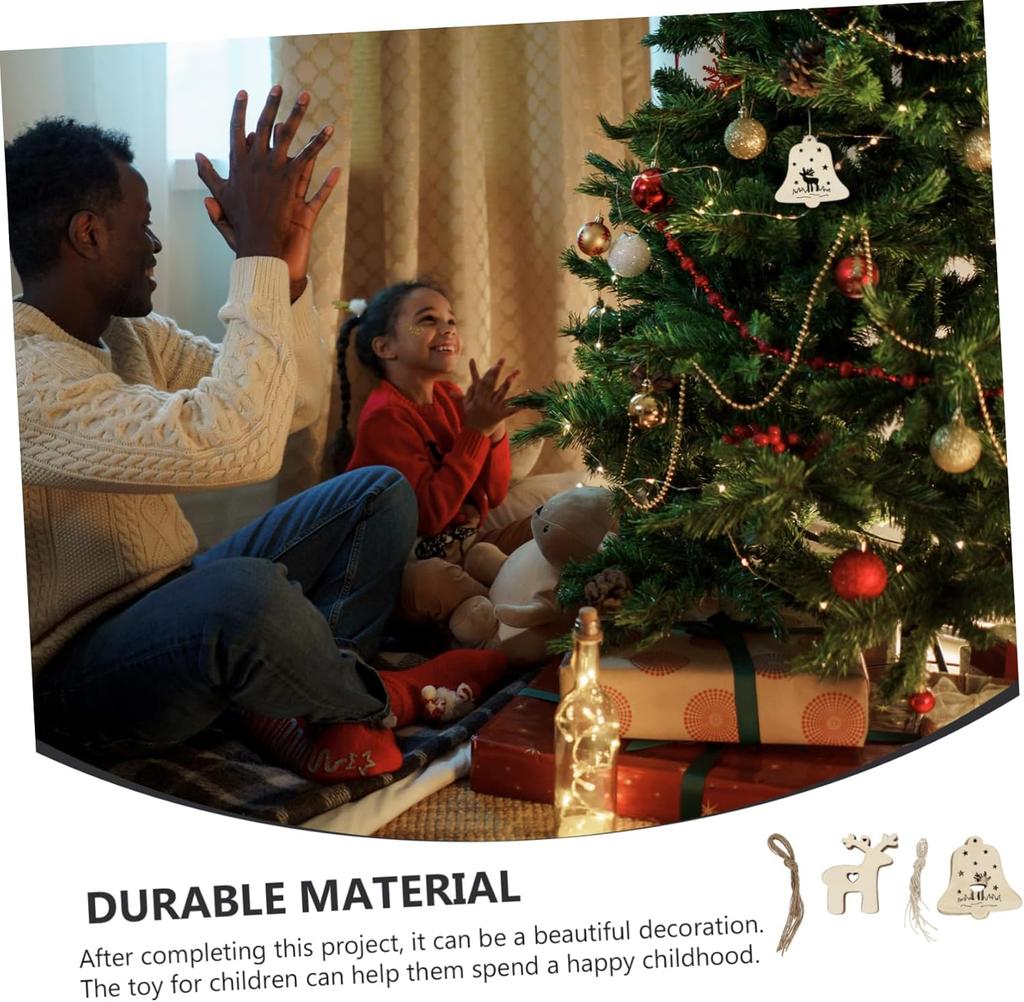 10 Stück unfertige hölzerne Weihnachtsdekorationen, geeignet für die Feiertagsdekoration zu Hause und kreative Projekte für Jungen und Mädchen