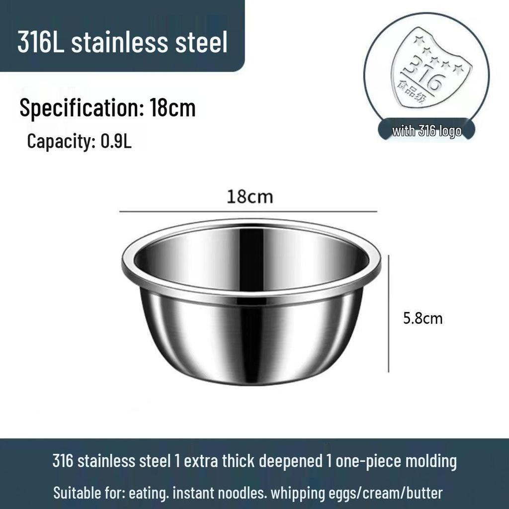 316 Stainless Steel Food-Grade Mixing Bowl - Extra-Thick for Egg Beating & Dough Mixing.
