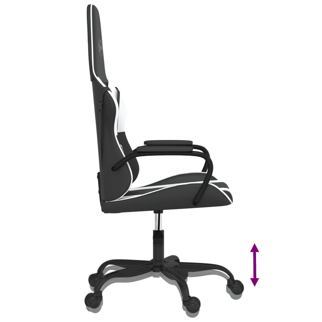 Gaming Chair with Massage Function Black and White Faux Leather