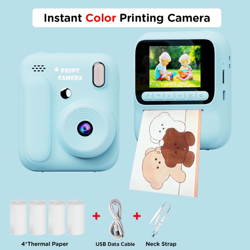 Kids Instant Color Printing Camera 1080P Colorful Po Thermal Print Toys Camera Video Games Music Children Boys Girls Gifts