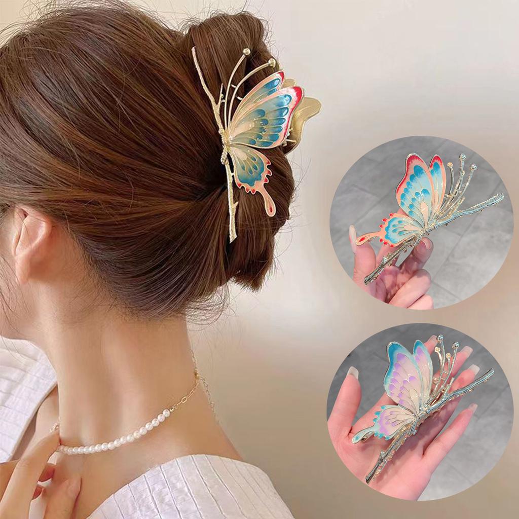 Women Vintage Painted Butterfly Hair Claws Luxury Hair Clips Barrette Headwear Shark Hair Clip