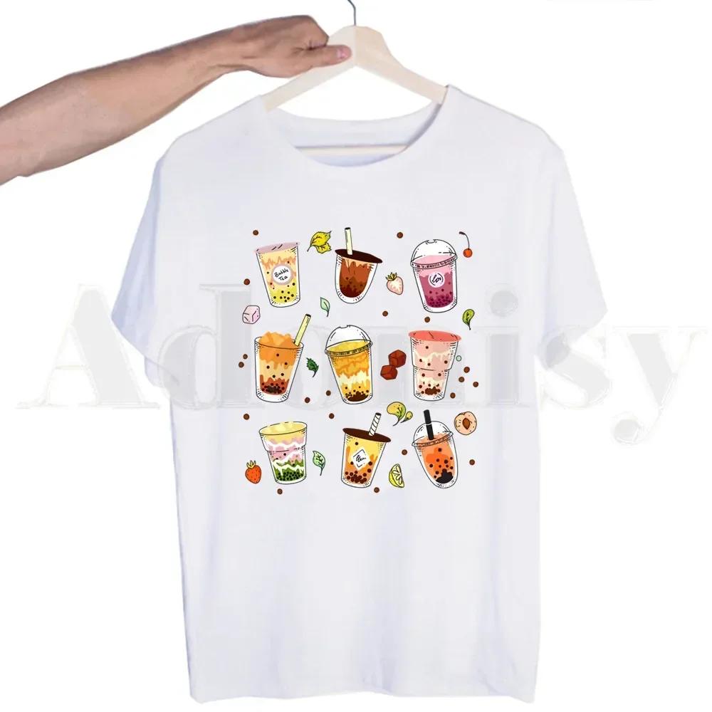 Bubble Tea Cute Cartoon Fashion Kawaii Graphic Tshirts Men Fashion Summer T-shirts Tshirt Top Tees Streetwear Harajuku Funny