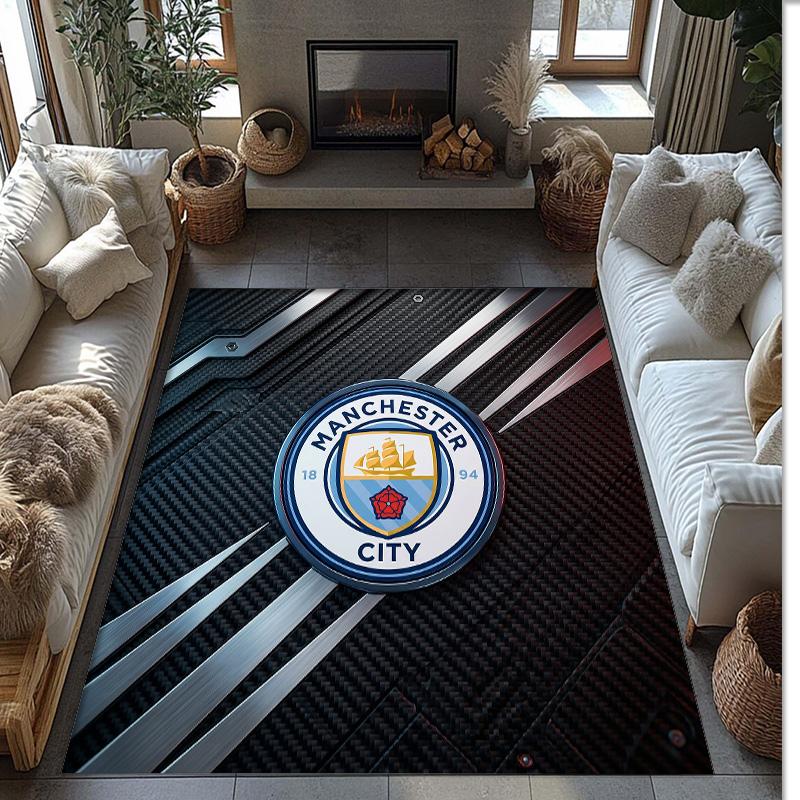 Manchester City Printed Flannel Area Rug Non Slip Soft Polyester Floor Carpet Indoor Decor Mat for Bedroom Living Room Sofa