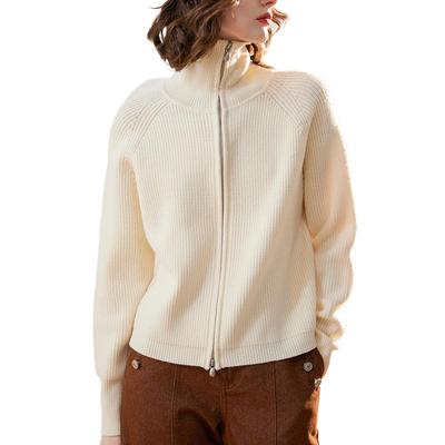 LOUIS YAO Knit Long Double High Perfect for and Women's Cardigan, Sleeve, Zip, Collared, Neck, Zip-Up Sweater, Driver's Knit, Ribbed, Layering,