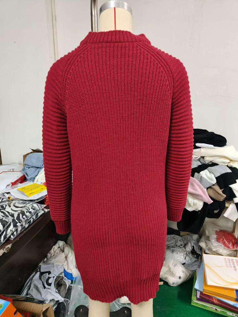 2024 Höst/Vinter Höghalsad Tröjklänning: Damstickad med lång ärm i europeisk och amerikansk stil