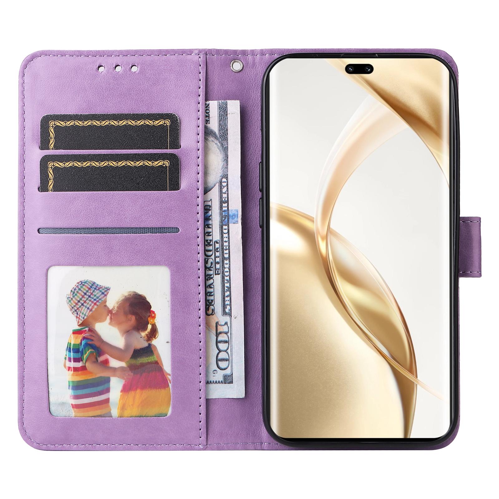 

For Honor 200 Pro 5G Case PU Leather Wallet Phone Cover Sunflower Pattern Purple