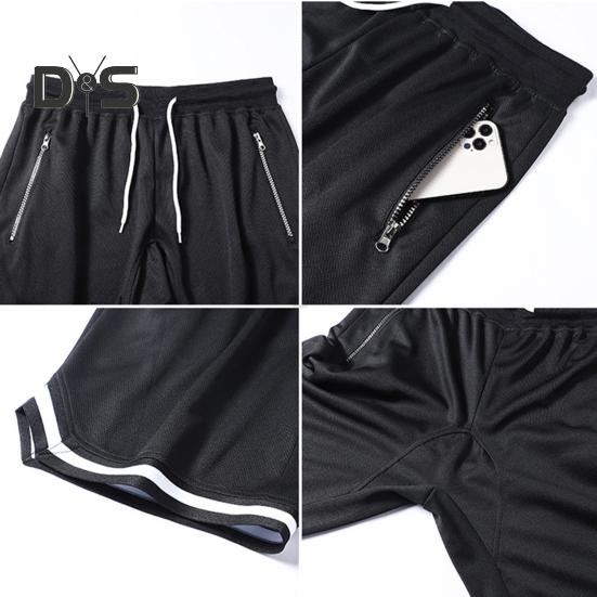 Pantaloni scurți sport pentru bărbați, talie elastică, cu șnur reglabil, uscare rapidă, pantaloni scurți de sală cu buzunare, croială lejeră, pantaloni scurți de alergare