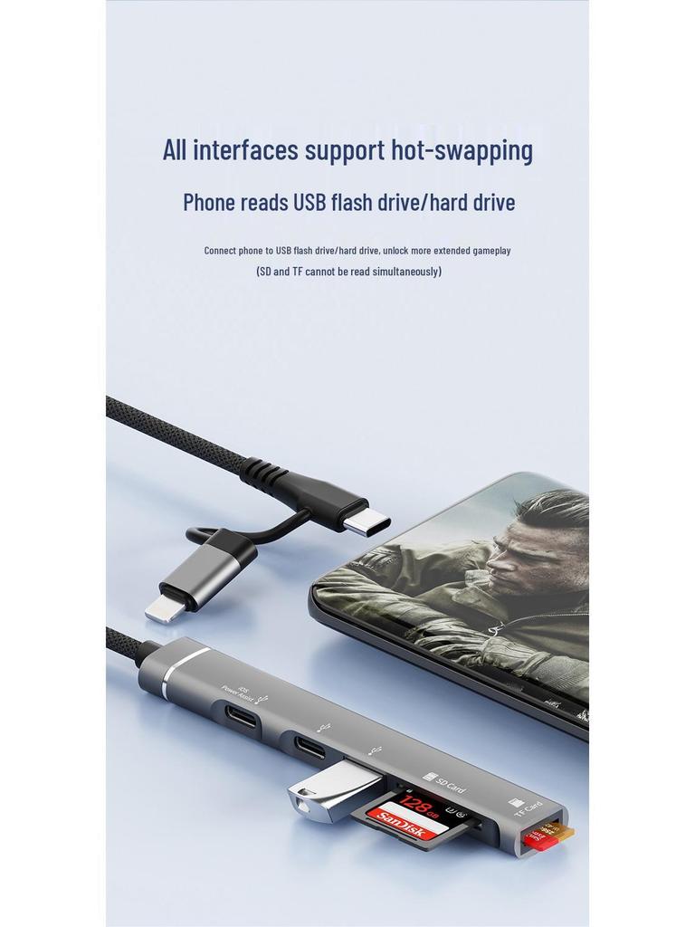 Multifunctional 5-Port Hub with TF/SD Card Reader & USB/Type-C for Apple & Android Devices