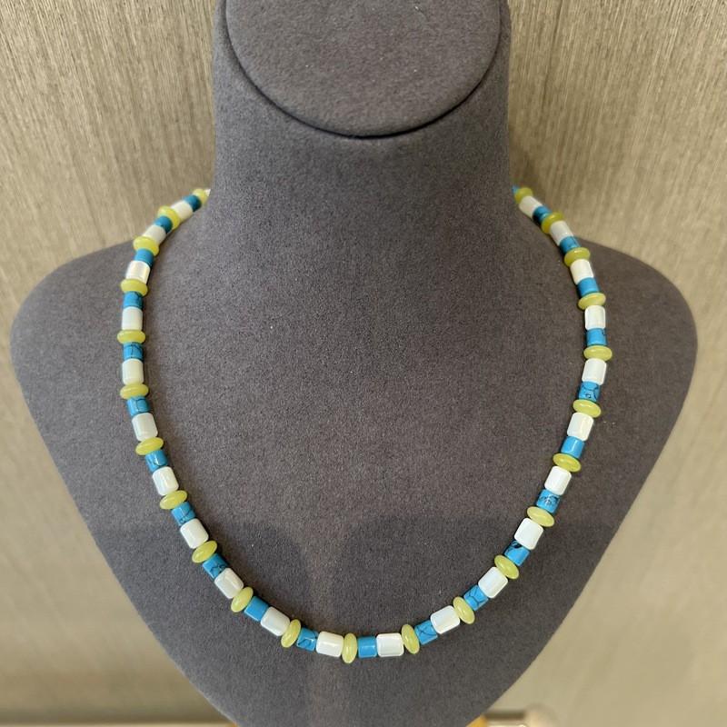 Vacation Style Colorful Natural Stone Necklace Blue Turquoise White Shell Lemon Beaded Choker Women