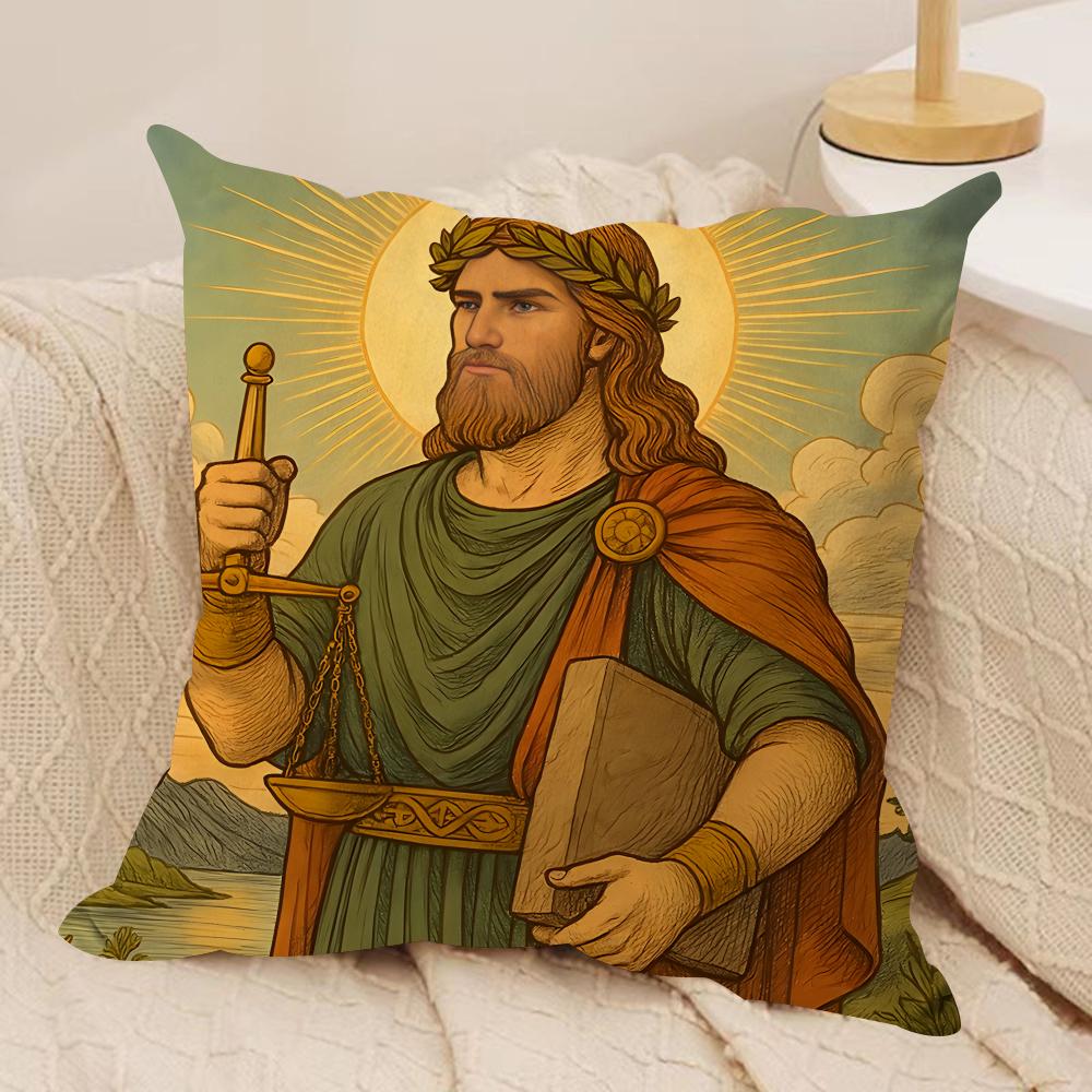 Retro Nordic Mythology Cushion Cover Silky Short Plush Invisible Zipper Dustproof Sofa Pillow Case For Home Decor