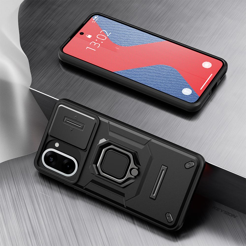 KEYSION Shockproof Case for OnePlus Nord CE5 5G Slide Camera Protection Metal Ring Stand Phone Cover for One Plus 1+ Nord CE 5