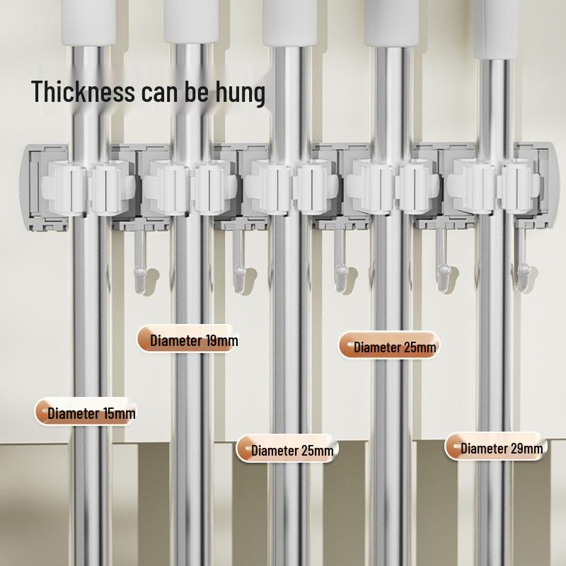 Mop and Broom Wall Mount Clip - No-Drill Storage Hook for Bathroom