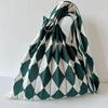 Accordion Style Knitted Shoulder Bag Rope Drawstring Diamond Grid Foldable Handbag Heart Lantern Weave Reusable Eco