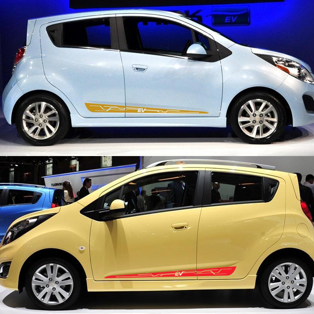 2PCS Car Door Side Stickers For Chevrolet Spark EV Tuning Auto Accessories Vinyl Film Decals Automobile Sports Styling Graphics