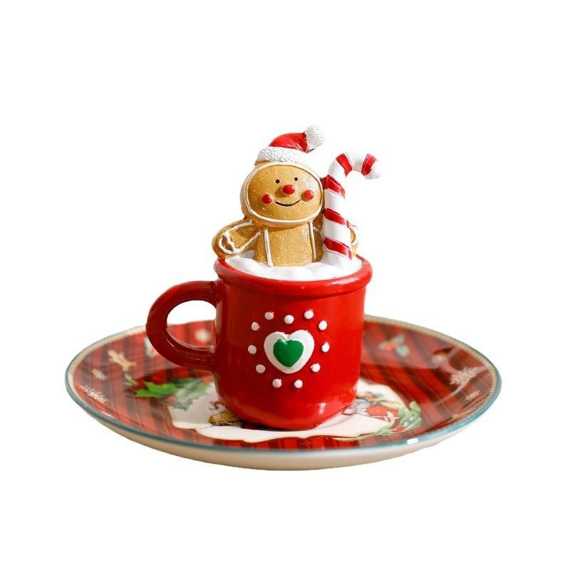 Christmas Resin Statue Gingerbread Snowman Elder Tea Cup Festive Decor Tabletop