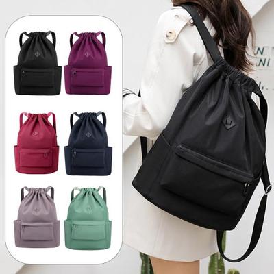 Drawstring Backpack Water-Resistant Gym Bag Unisex Solid Color Schoolbag for Women Men