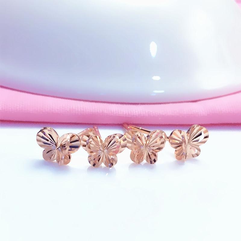 Purple Gold Car Flower Butterfly Stud Earrings, Small Temperament Elegant Rose Gold Plated Hollow Stud Earrings Jewelry
