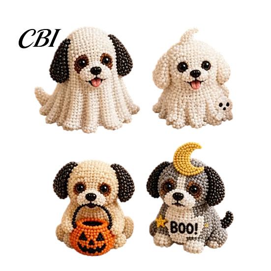 Creative Hobby Sets Halloween Dog Bead Art Set, DIY 4 Beaded Puppy Figurines, 3D Craft Supplies Kit for Adults Teens, Holiday Decoration Handmade Gift