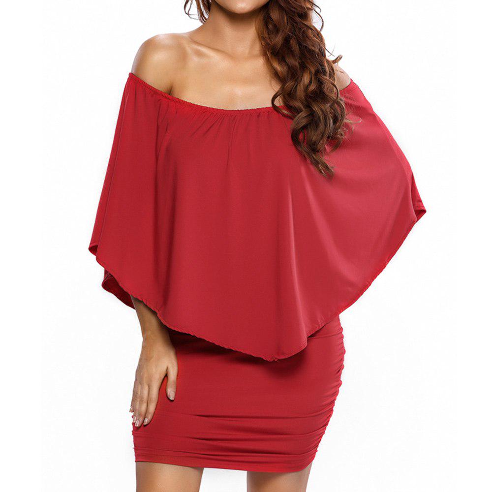

Сексуальное платье с открытыми плечами размера плюс, с вырезом в горловину и рукавом «летучая мышь», ложное платье из двух частей с запахом, пляжное мини-платье XXL красный
