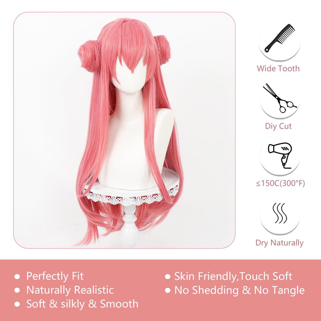 Cosplay Wig Project Sekai-Colorful Stage Feat Anime Wig Airi Momoi Pink Double Grab Chignon Synthetic Game Role Play Wig