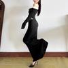 Autumn One-Shoulder Color Block Long Sleeve Mermaid Dress - Elegant Slimming Fashion for Women