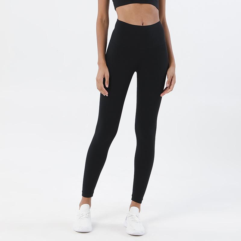 

2025 new double-sided polished nude yoga pants women s European and American high-waisted hip lift peach hip sports fitness pants S