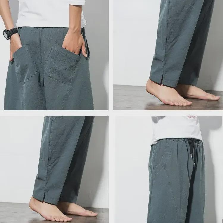Men's Trendy Cotton-Linen Loose Carrot Pants - Chinese Style, Large Size, Nepalese Bloomers for Spring and Summer.
