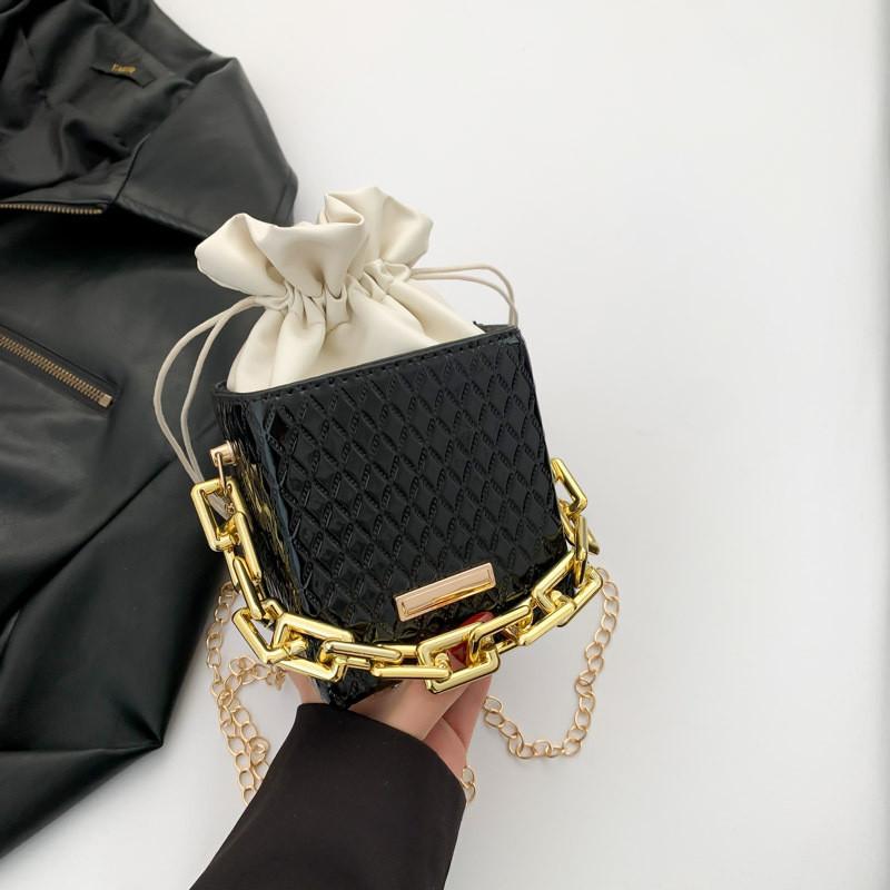 Fashionable Korean Style Crossbody Bag For Women Trendy Pu Bucket Bag With Chain Strap чёрный