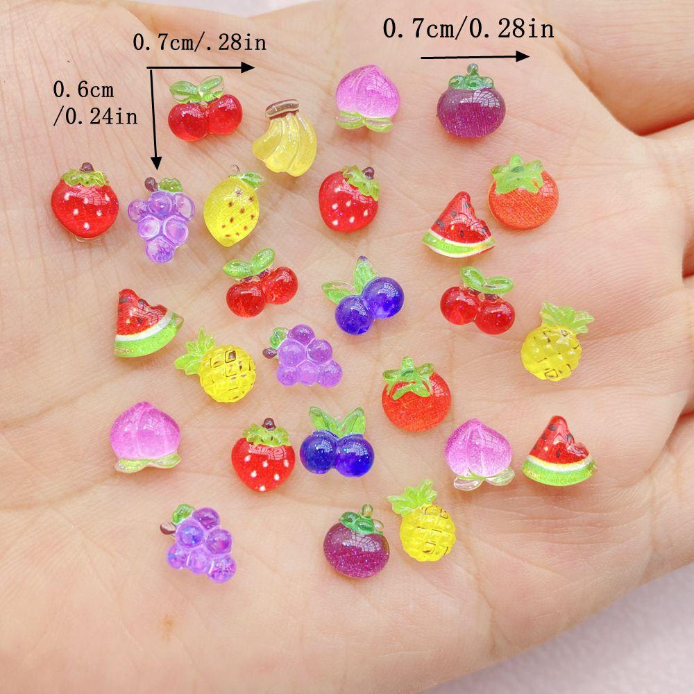 50Pcs New Cute Resin Small Strawberries, Cherries, Grape Fruits Flat Back Ornament Jewelry Making Manicure Hairwea