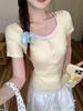 Milk Yellow Fake Two-piece Floral Short-sleeved T-shirt Women's Summer New Sweet Temperament Slim-fitting Top