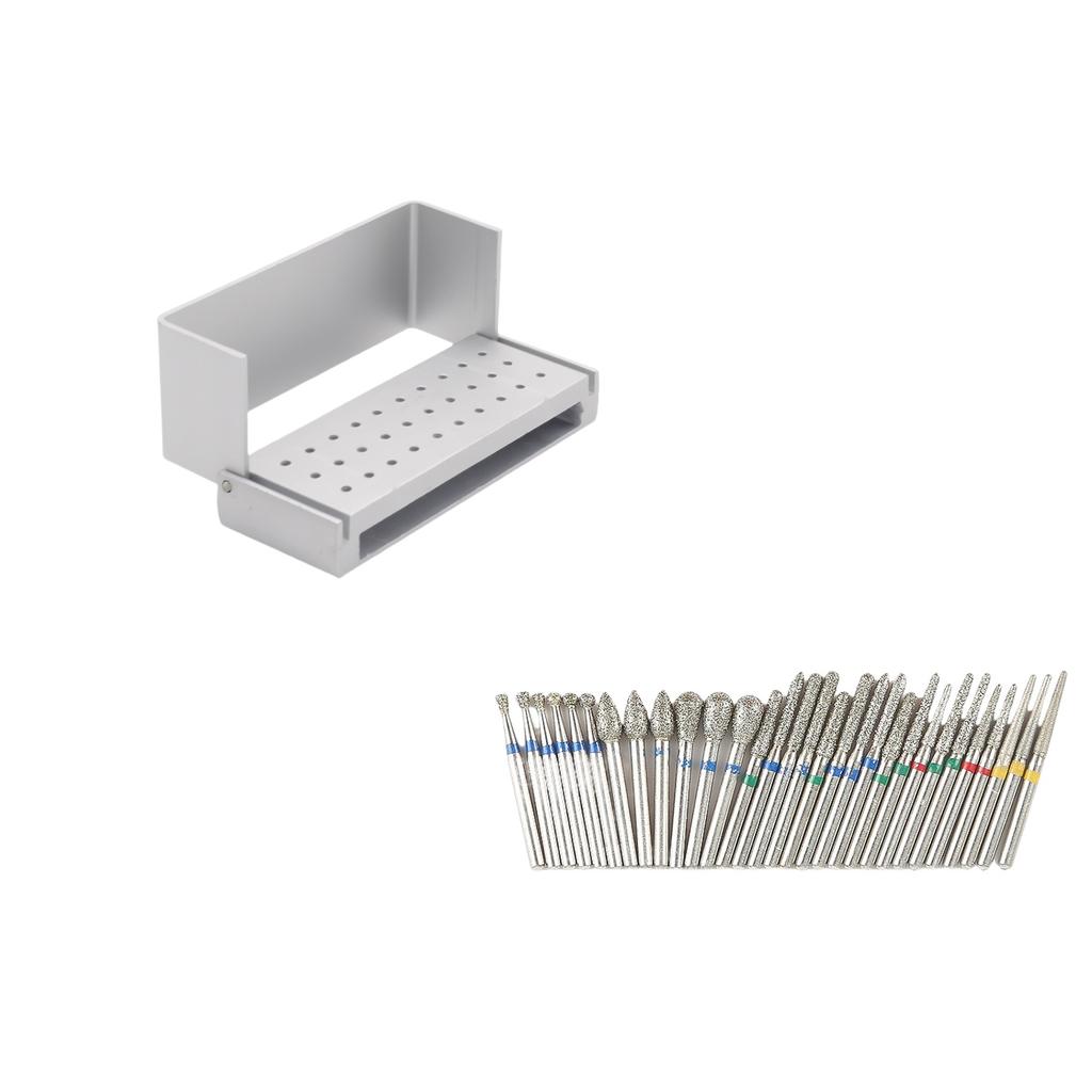 30Pcs Dental Diamond Burs Drill With Aluminum Disinfection Block Autoclavable High Speed Handpiece Burs Holder
