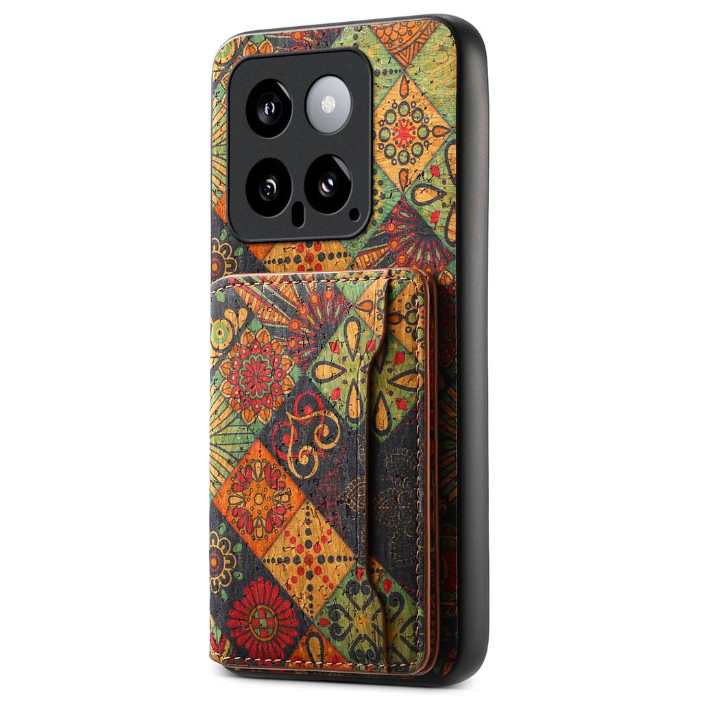 For Xiaomi 14 Case Card Slot Kickstand PU Covered Hybrid Phone Shell Floral Pattern