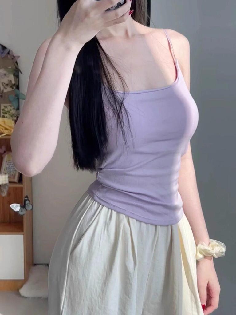 Women's White Camisole Vest: Thin, sleeveless top ideal for summer layering or as a standalone piece.