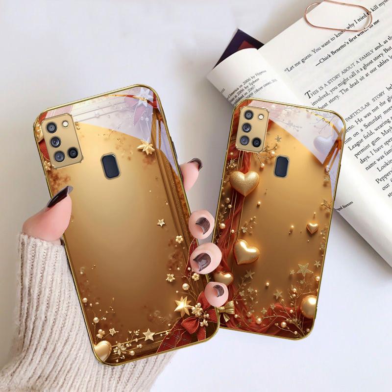 Goldenes Band und Schleife Für Samsung A 31 32 A33 A34 35 14 A15 13 16 25 26 50 52 53 54 55 56 70 71 72 73 Goldenes Glas Handyhülle