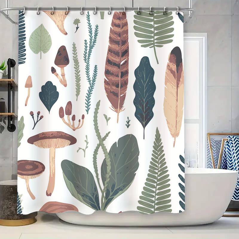 

Vintage-Inspired Bath Curtains Featuring A Charming Forest Theme With Leaves, Mushrooms, Ferns, Feathers Perfect For Creating A W60H190(CM)-1 Pcs