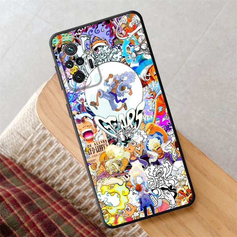 One Piece Super Gear 5 Luffy Case for Xiaomi Redmi Note 13 14 Pro Plus 12s 10S 9 10 11 12 7 8 11s 9S Black Soft Phone Cover