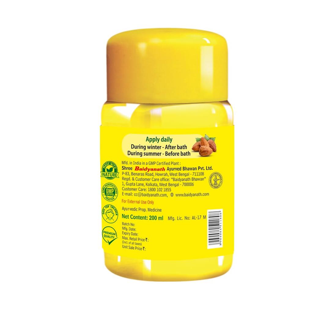 Baidyanath Moisturizing Body Oil 200 ml Pack | Deep Hydration, Skin Nourishment, Toning & Radiance for Smooth Skin