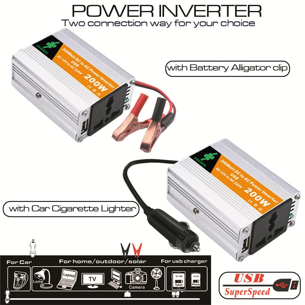 Wechselrichter 12V auf 220V/110V, 100W/150W/200W/250W Auto-Wechselrichter USB