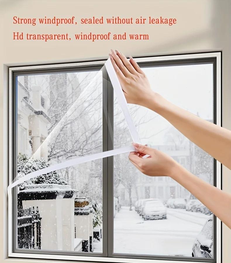 Window Insulation Film Transparent Windproof Waterproof PEVA Self-Adhesive Warm Windows Energy-saving Film Screen Window Curtain