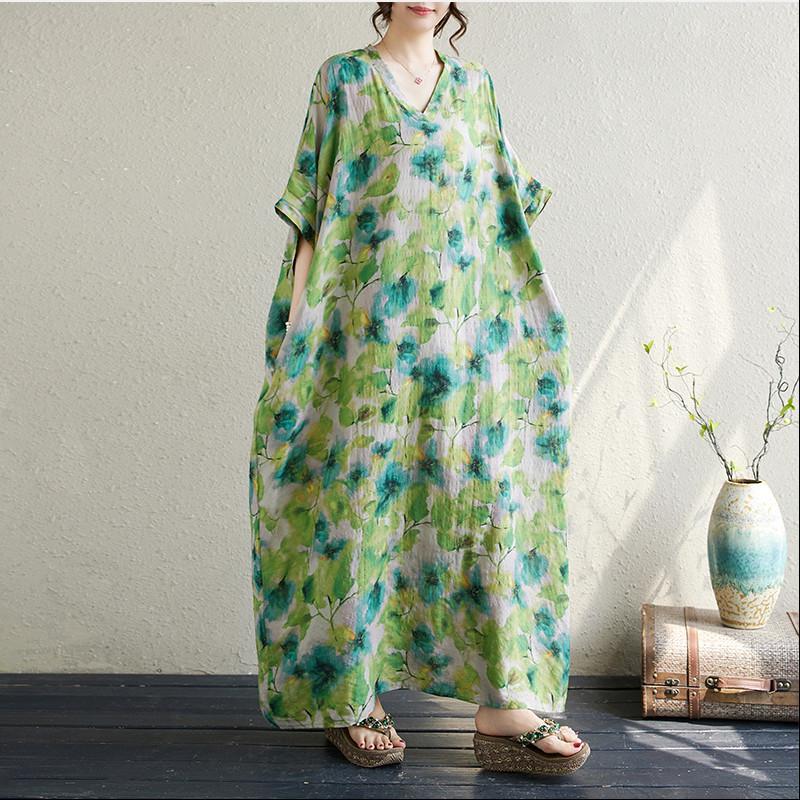 Maneca scurta marime mare bumbac vintage floral nou in rochii pentru femei casual lejer Rochie maxi lunga de vara