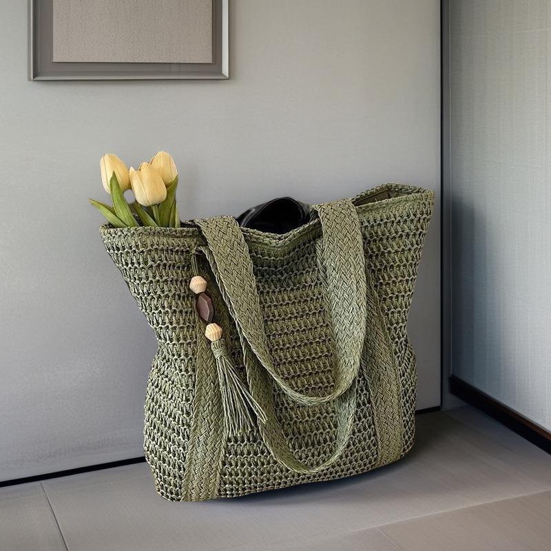 1pcs Paper Commuting Handbag Woven Handheld Beach Bag Women's Shoulder Bag Suitable for Daily Work and Shopping