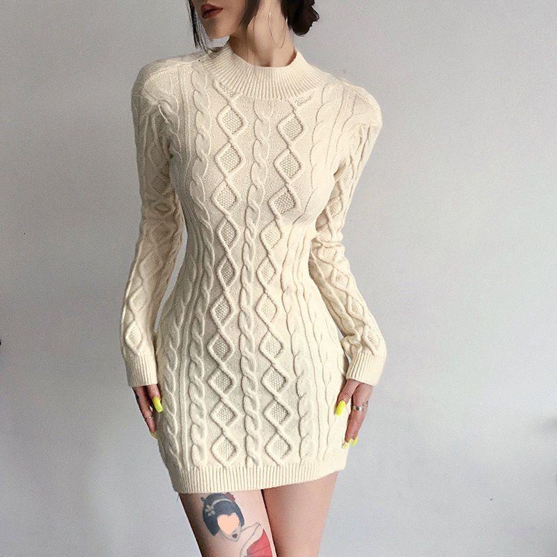 Retro French Spicy Cream Knit Dress: Subtle Backless, Sexy Round Neck Short Skirt for Autumn