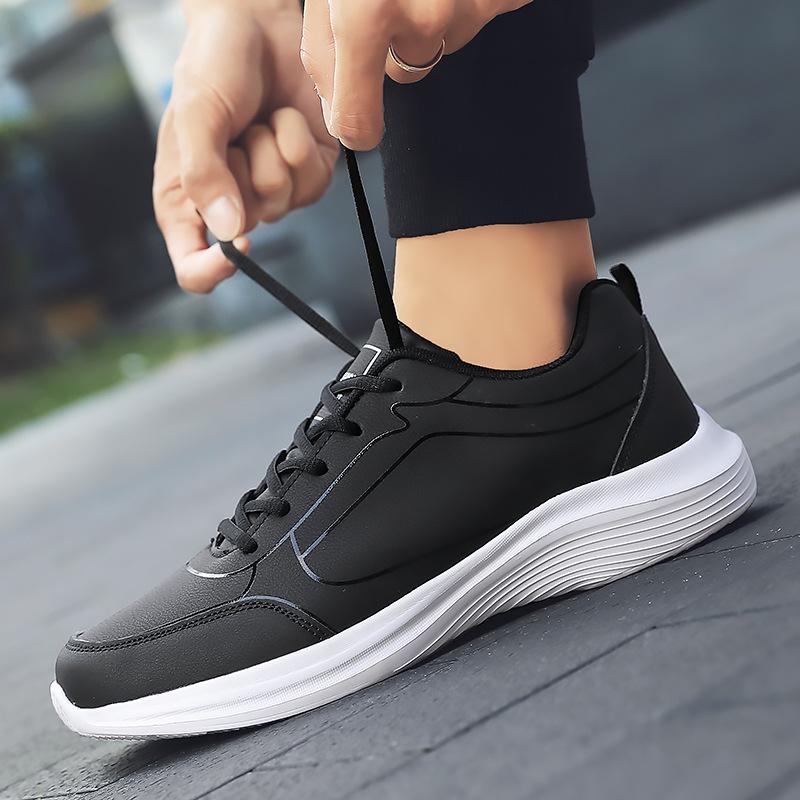 Pure black large size autumn casual leather surface waterproof and non-slip chef shoes