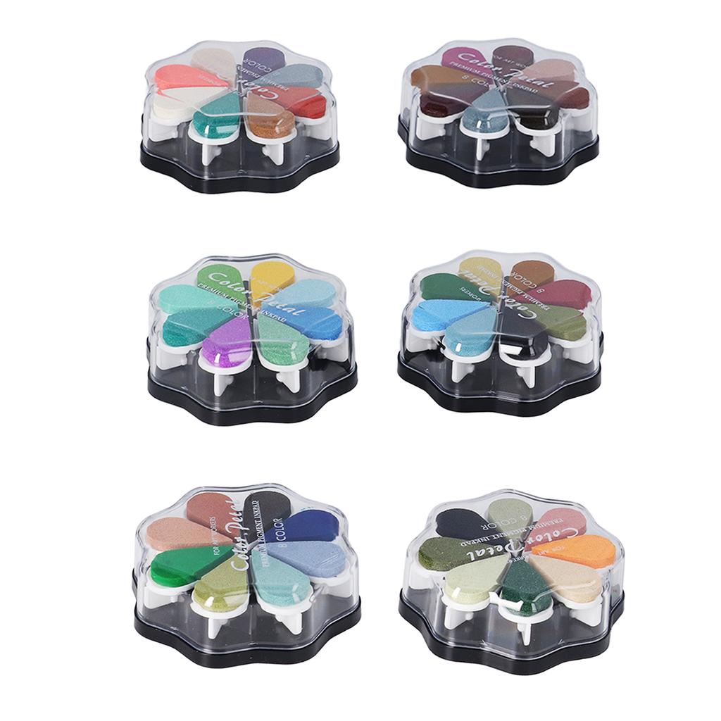 6 PCS Washable Ink Pad Petal Shape 8 Metal Colors Strong Coverage DIY Washable Ink Pads for Rubber