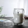 300ml Kreativer Bär Doppelbecher Personalisierte Kaffeetasse mit Deckel Transparente Glas Kaffeetasse Niedliche Cartoon Bernstein Bär Tassen