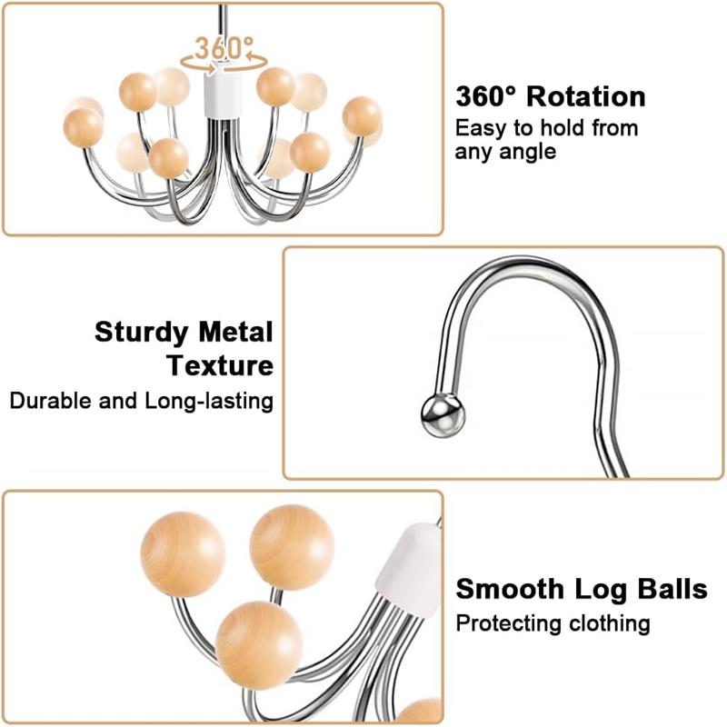 360° Rotatable Scarf Clothes Hangers Wooden Ball Wardrobe Hooks